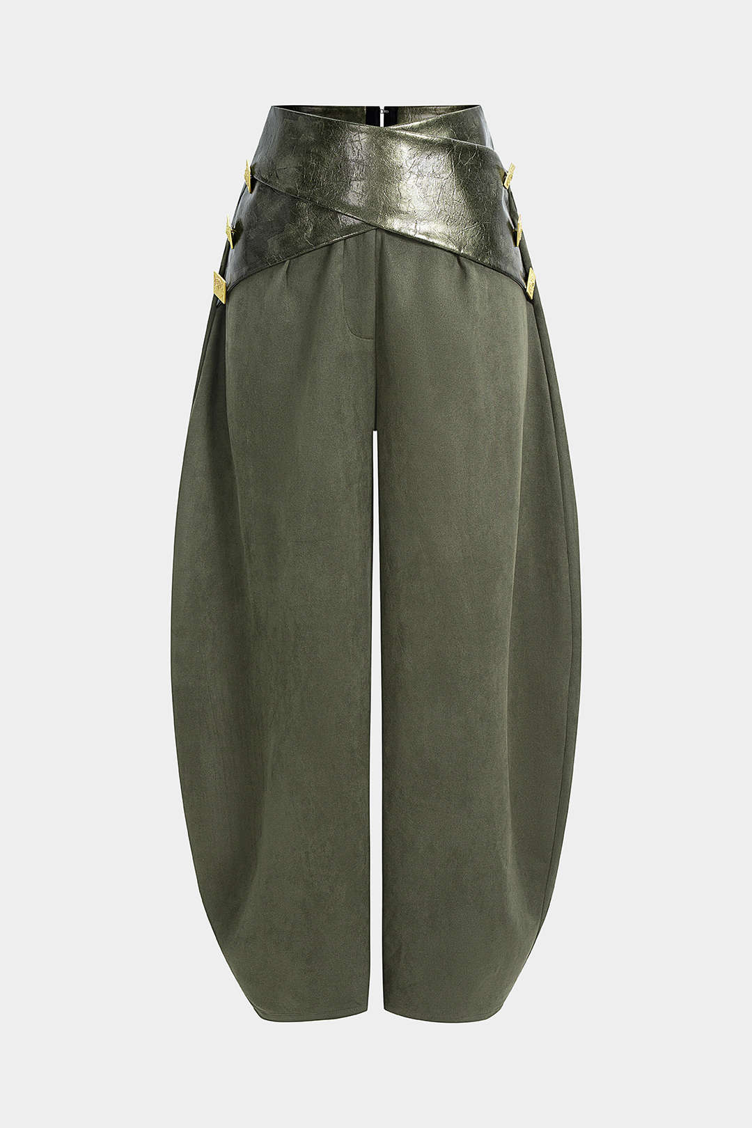 Faux Leather Patchwork Suede Metallic Decor High Waist Pants