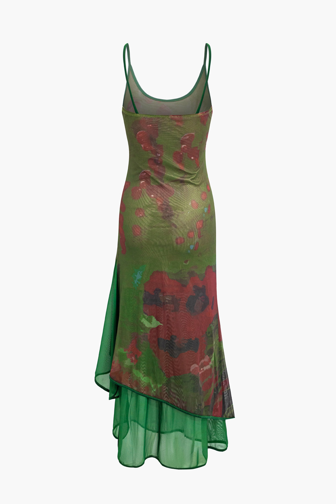 Floral Print Mesh Layer Slip Midi Dress