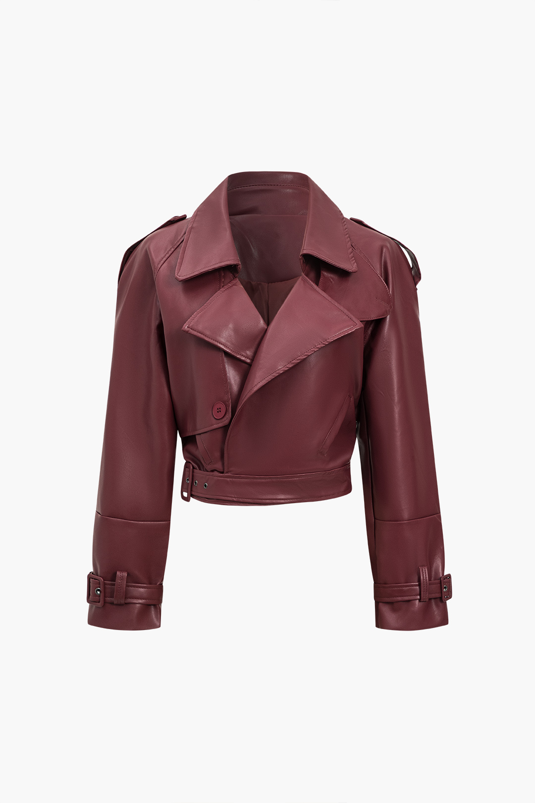 Faux Leather Pocket Belted Jacket