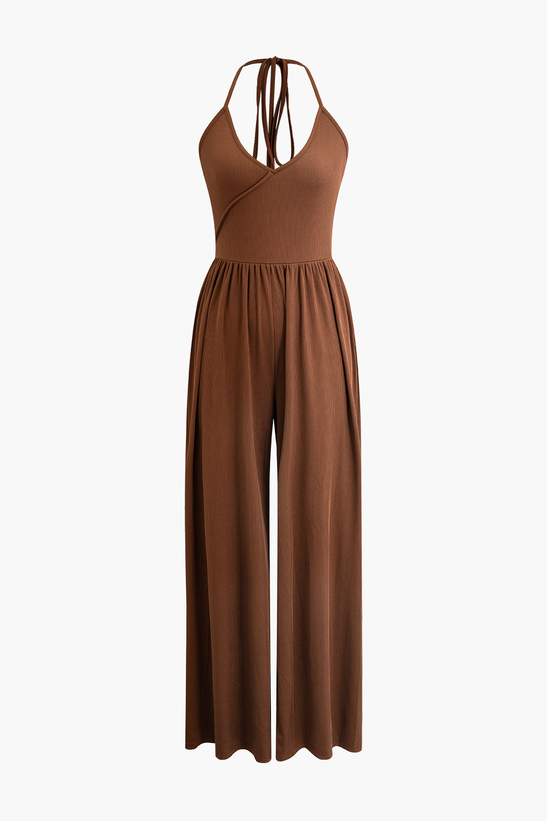 Knitted Halter Neck Pleated Jumpsuit