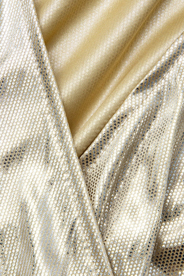 Metallic V-neck Knot Detail Ruched Long Sleeve Midi Dress