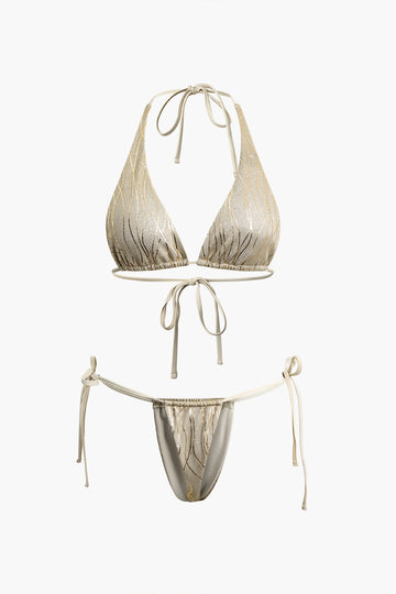 Metallic Halter Side Tie Bikini 2pc Set