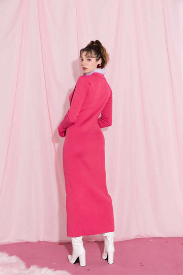 Muschelhülle gerippte Knöpfe unten Maxikleid