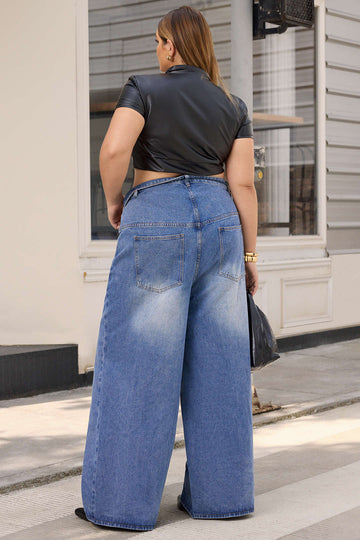 Plus Size Denim Asymmetrical High Waist Jeans