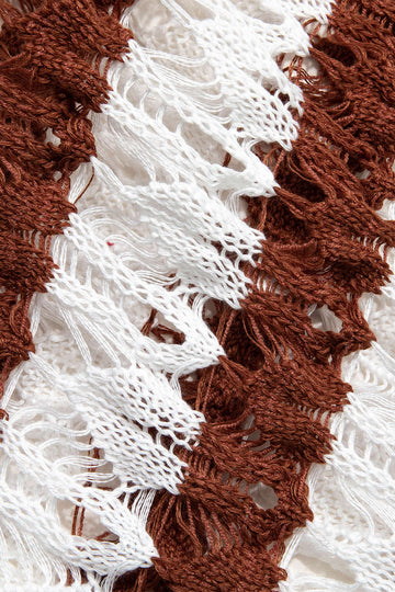 Striped Crochet V-Neck Knit Dress