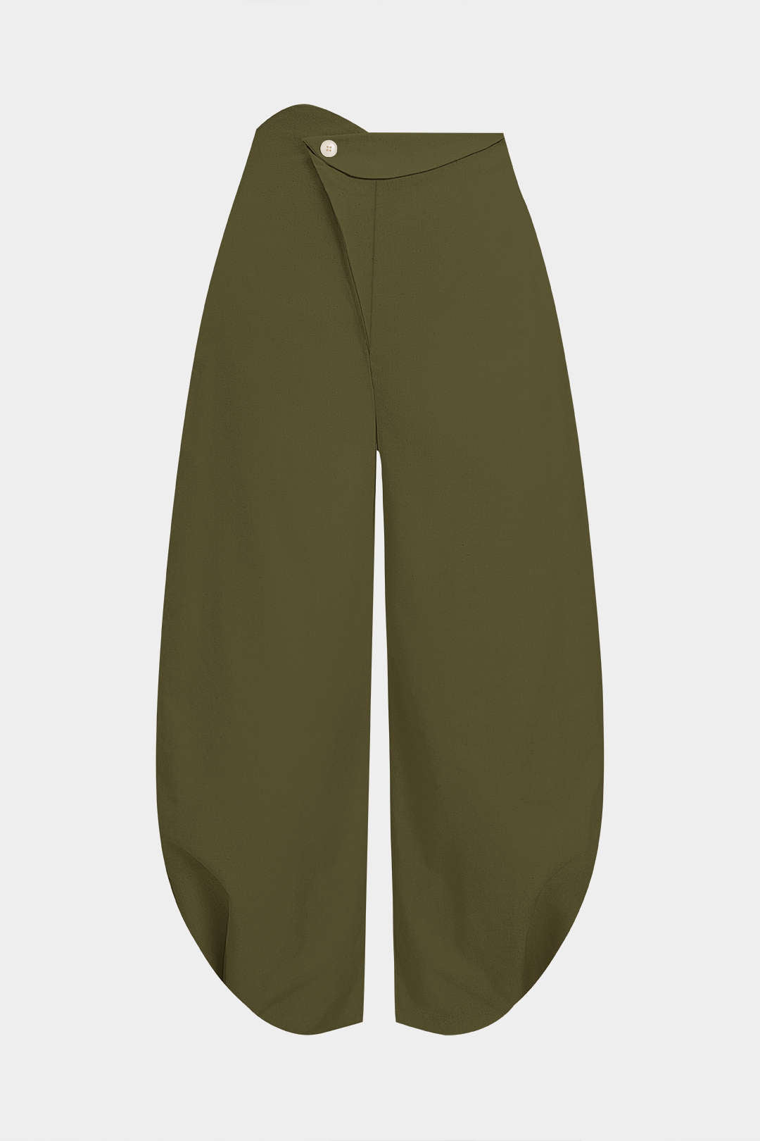 Linen Button Asymmetrical Ruched Barrel Trousers