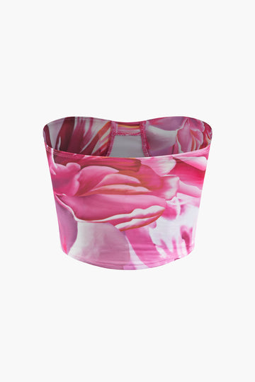 Floral Print Tube Top And Mini Skirt Set