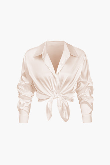 Basic Solid Satin Long-Sleeve Shirts