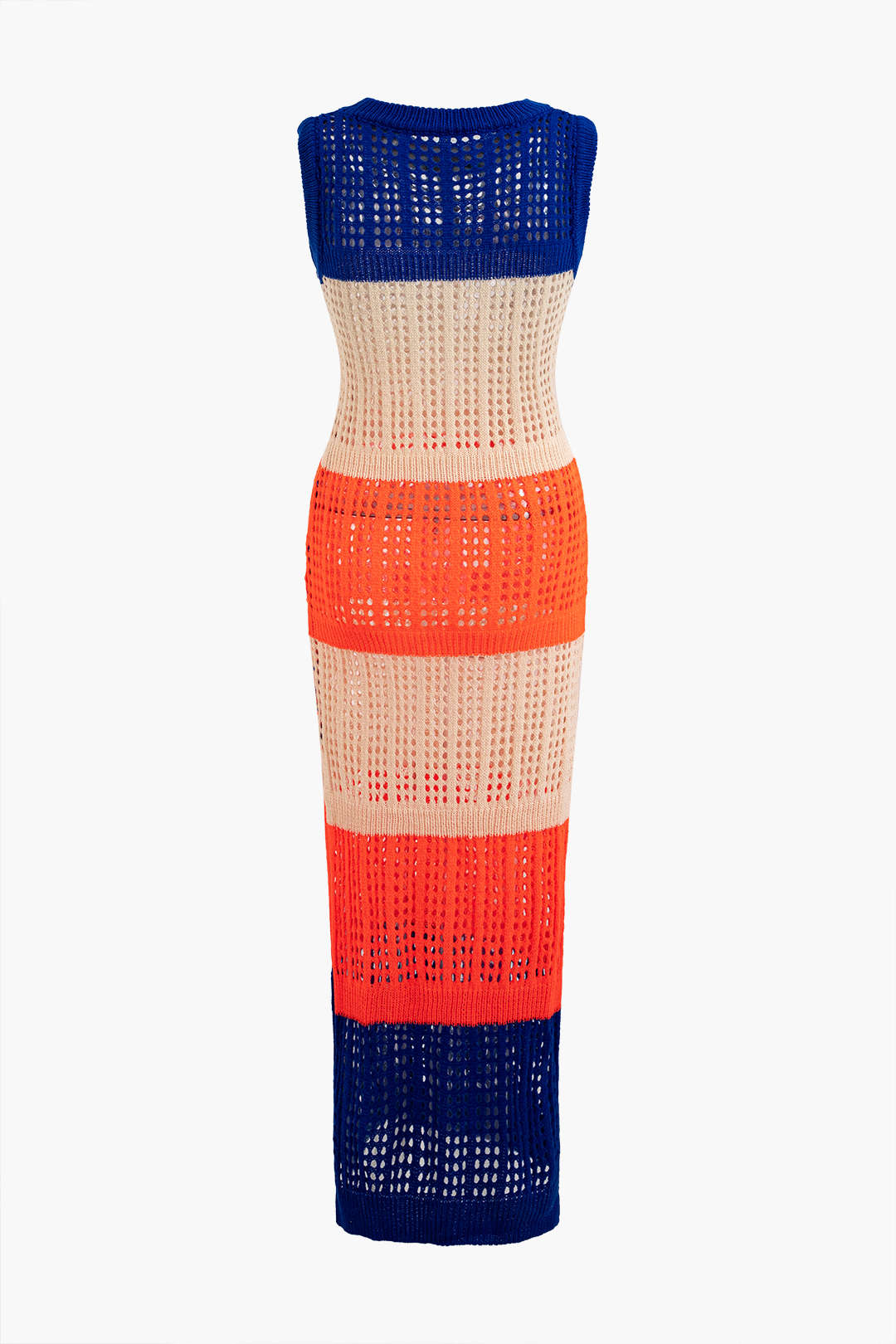 Color Block Print Knit Sheer Slit Midi Dress