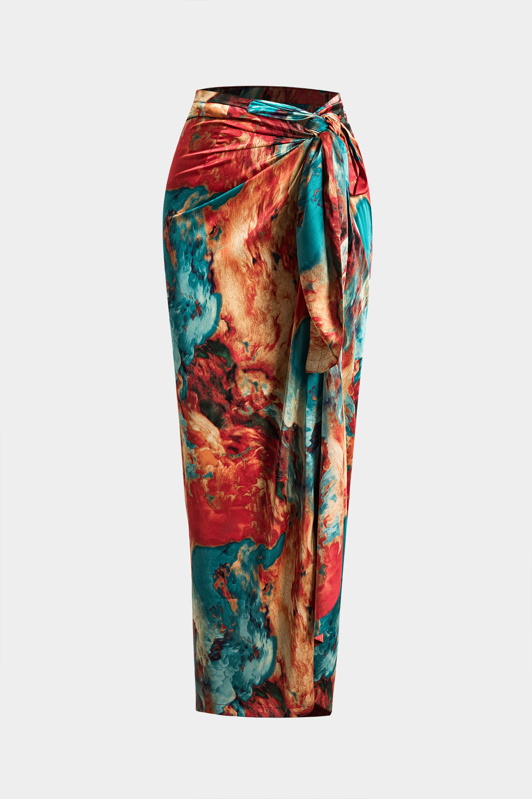 Satin Floral Print Tie Front Skirt