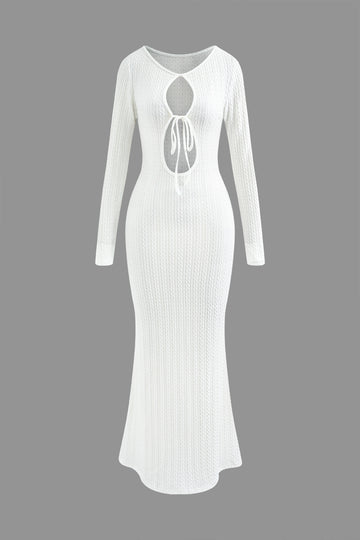 Cut Out Tie Front Cable Knit Long Sleeve Maxi Dress