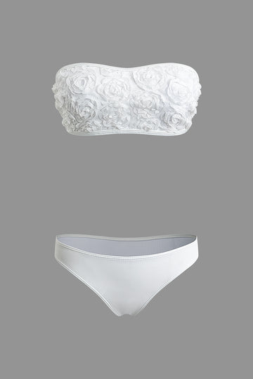 3D Flower Strapless Bikini Set