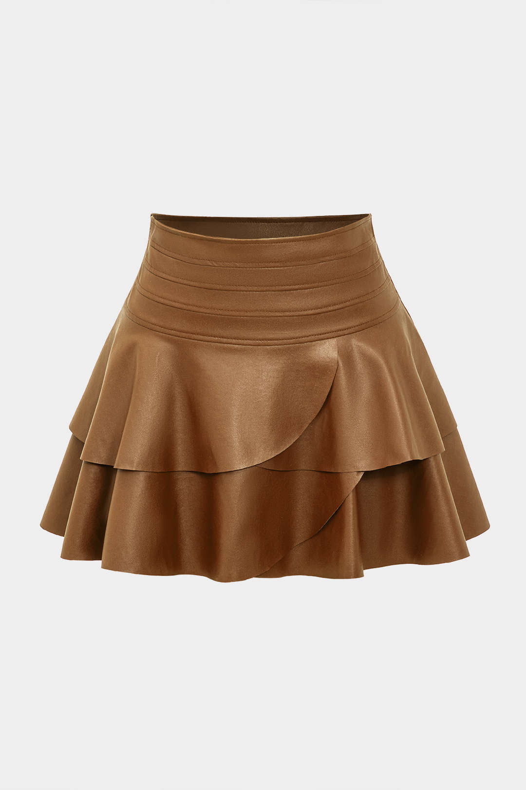 Solid Faux Leather Asymmetrical Layer Skirt