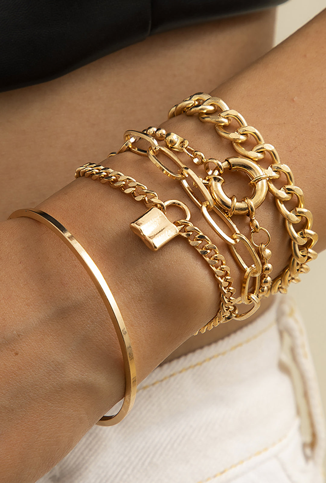 Gold Layered Chain Bracelet Set