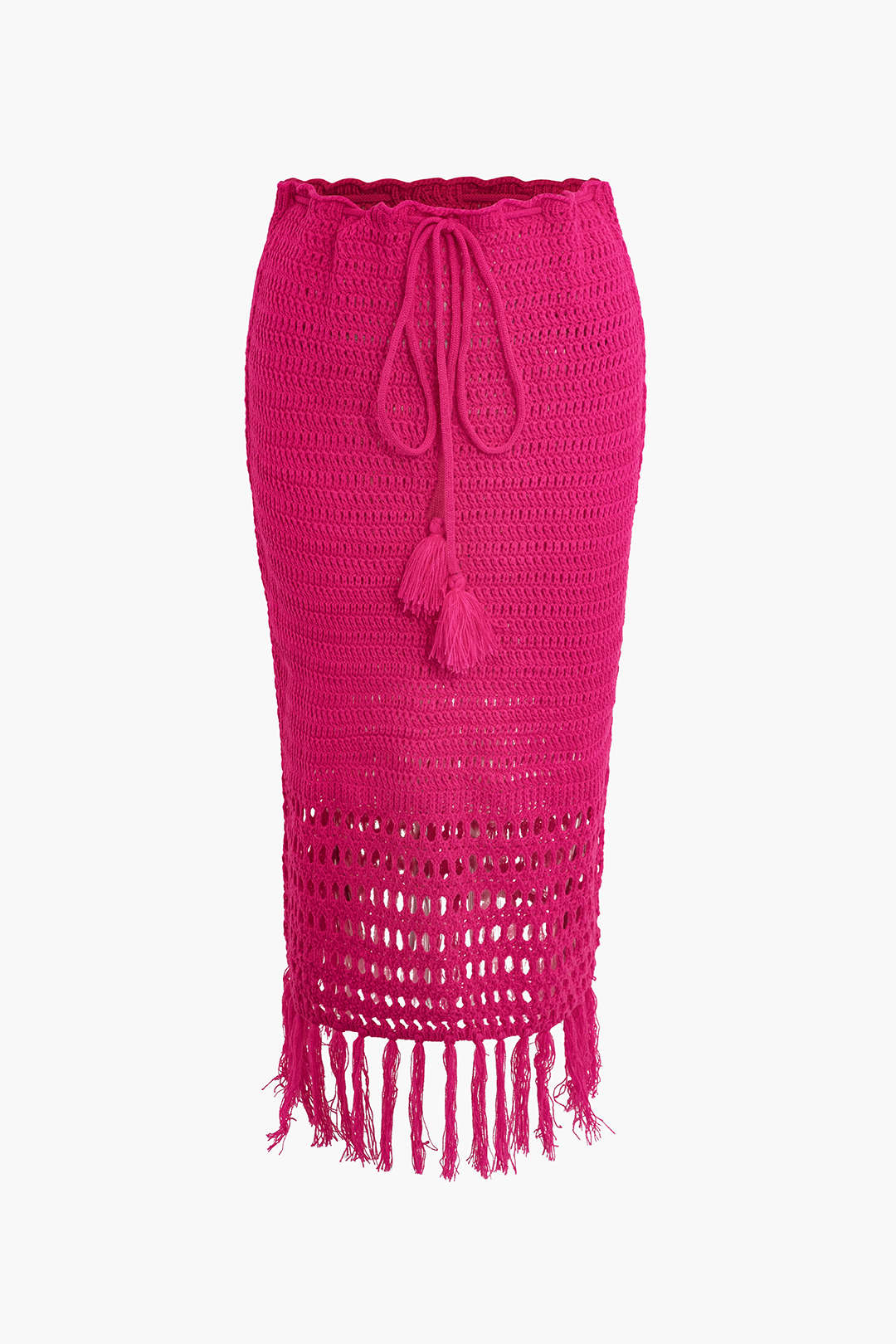 Crochet Hollow Out Fringe Knit Skirt Set