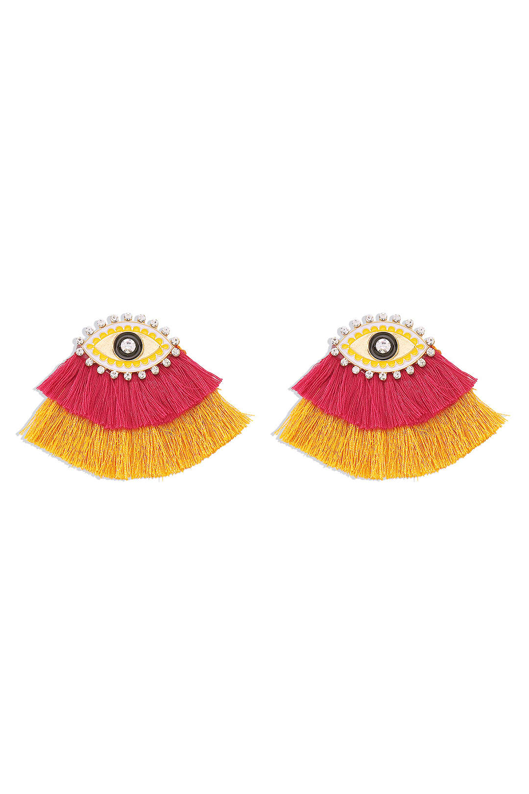 Demon Eye Layered Multicolored Tassel Earrings