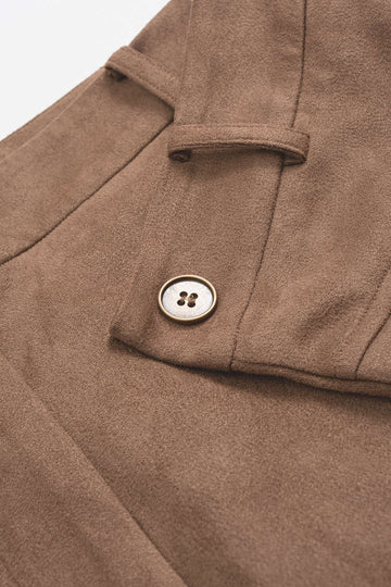 Suede Double Waistband Fake Pocket Straight Leg Pants