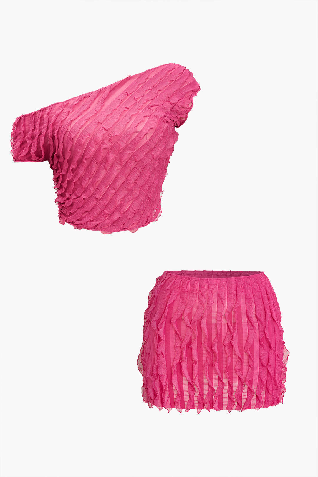 Conjunto de falda con volantes asimétricos lisos