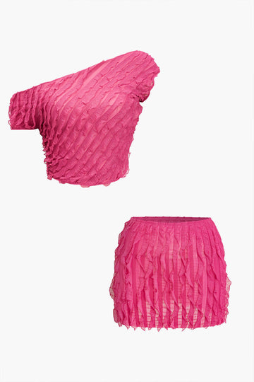 Solid Asymmetrical Ruffle Skirt Set