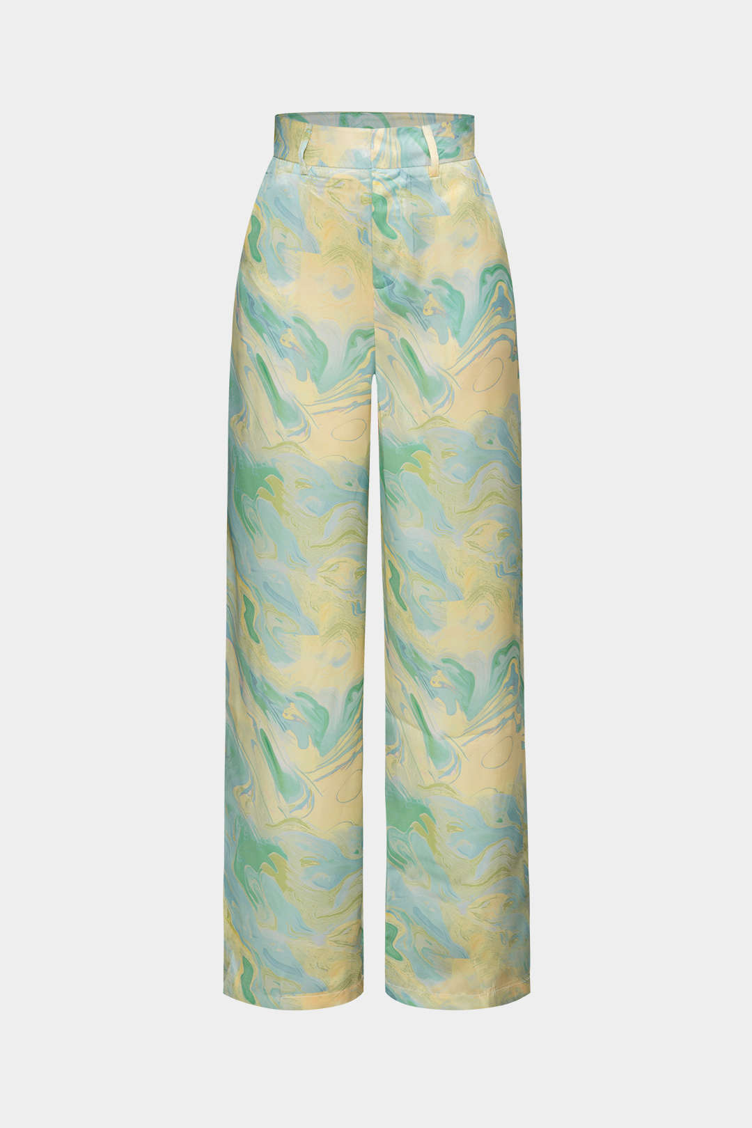 Broek met rechte pijpen en hoge taille met marmeren print