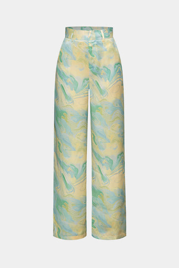 Marble Print High Waisted Full-length Straight Leg Pants