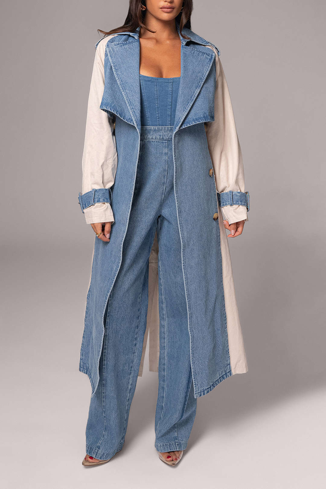 Patchwork Denim Long Outerwear