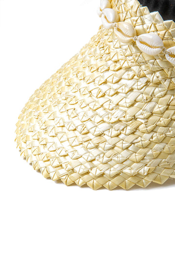 Shell Detail Woven Straw Visor Hat
