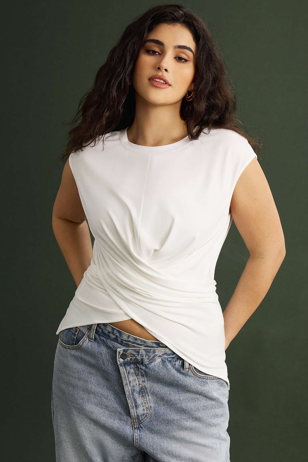 Plus Size Round Neck Short Sleeve Tie T-Shirt