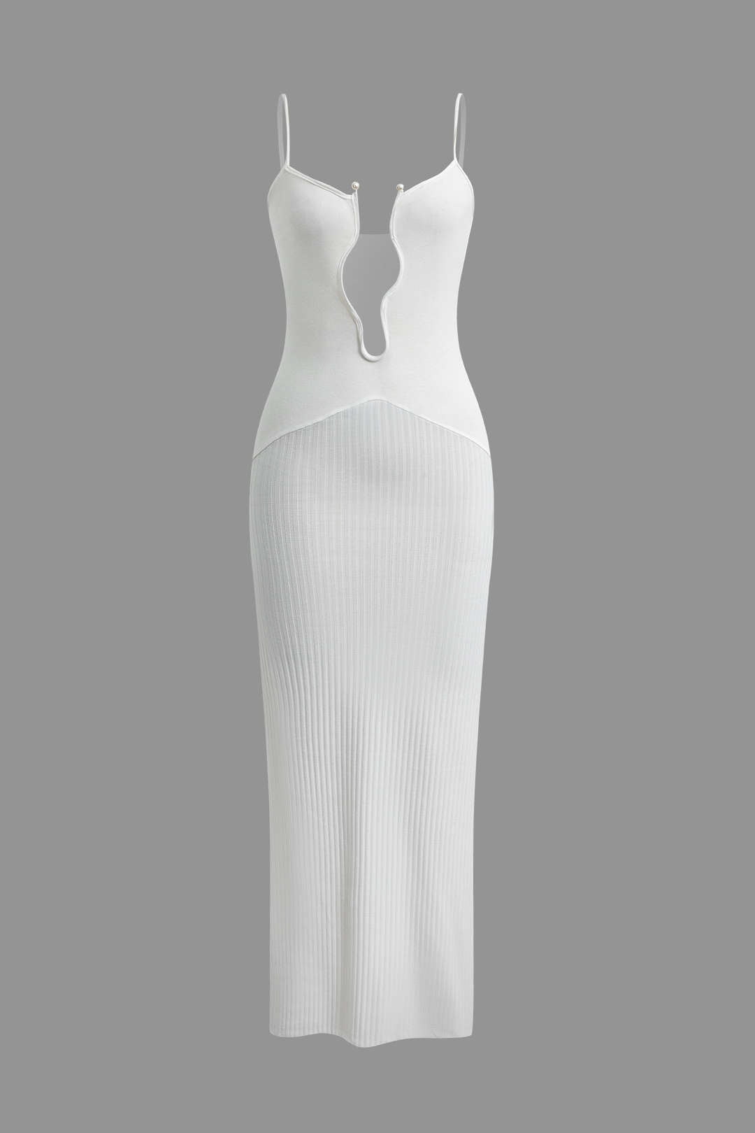 Pearl Detail V-neck Slip Knit Maxi Dress