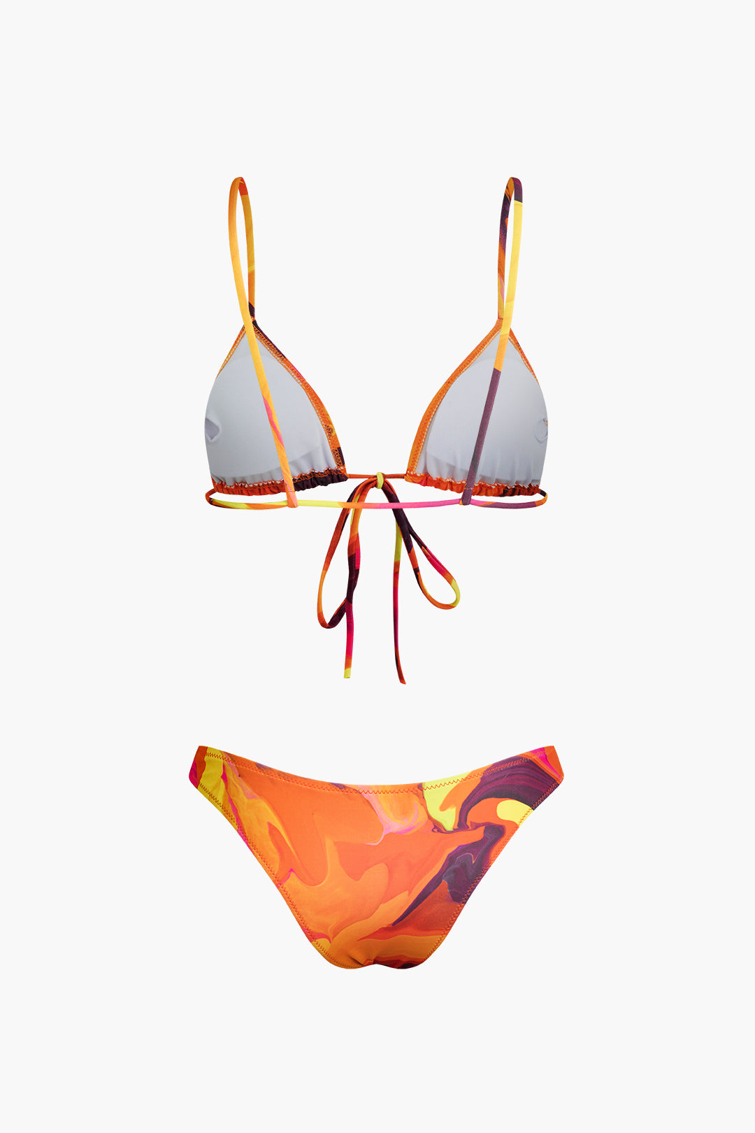 Abstract Print Tie Triangle Bikini Swimsuit