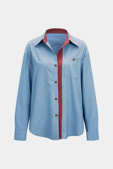 Stripes Contrast Print Button Long-Sleeve Shirt