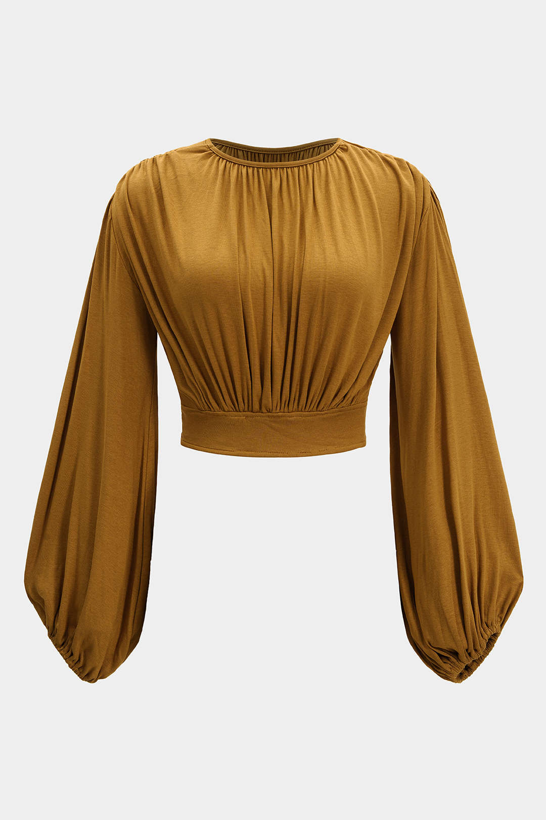 Round Neck Ruched Batwing Sleeve Top