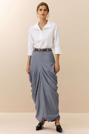 Linen Solid Ruched Skirt