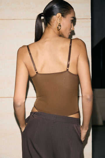 Mesh Sheer Patchwork Bustier Corset Slip Sleeveless Bodysuit