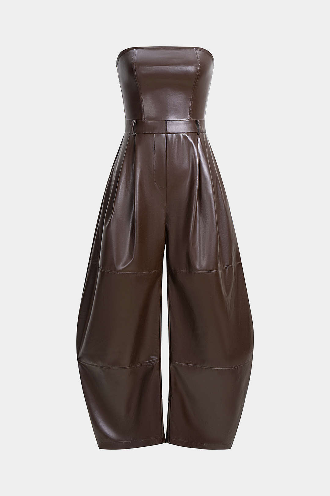 Faux Leather Ruched Strapless Jumpsuit
