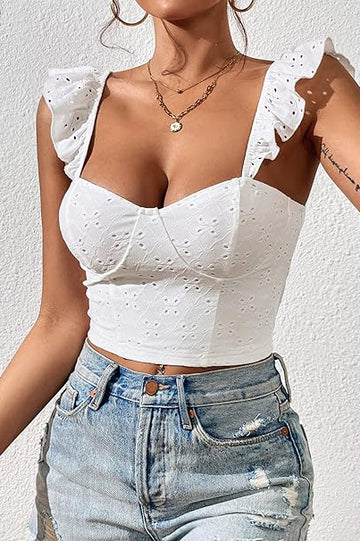 Embroidered Eyelet Twist Cami Top