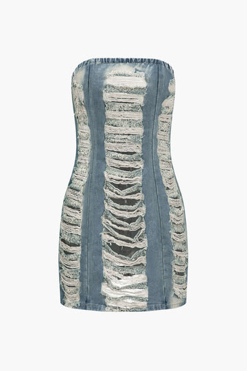 Cut Out Strapless Denim Dress