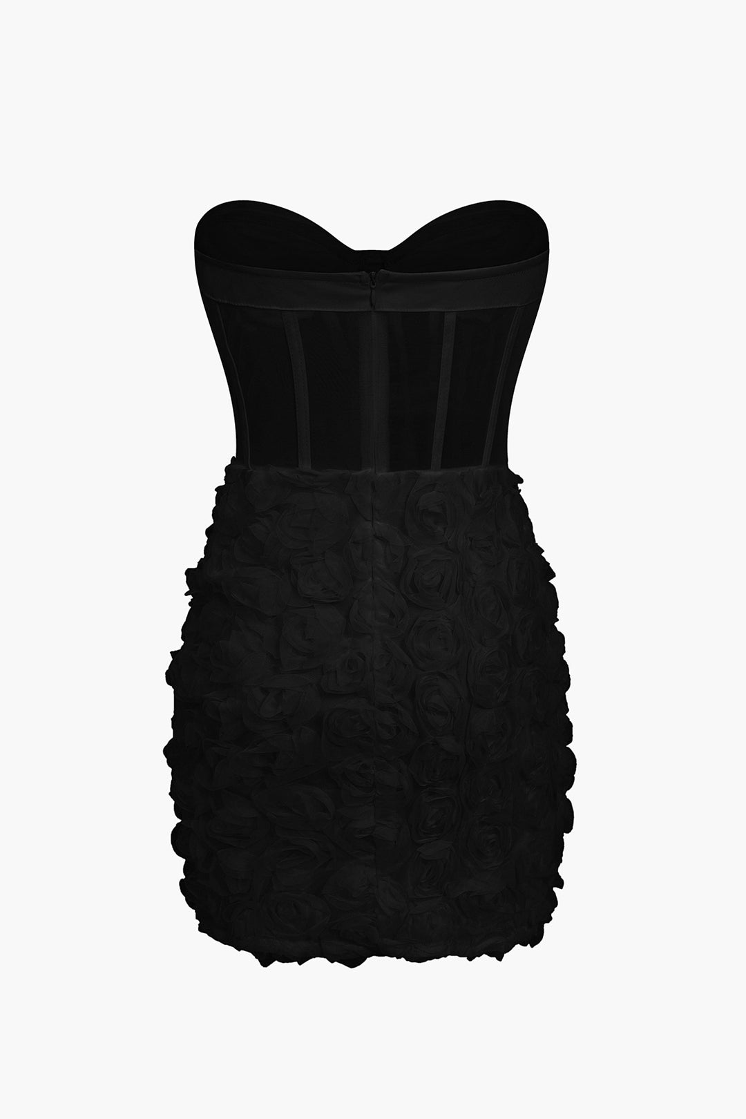 3D bloemen mesh pure strapless mouwloze mini-jurk