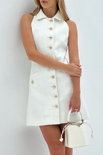 Multi-Button Collared Pocket Mini Dress