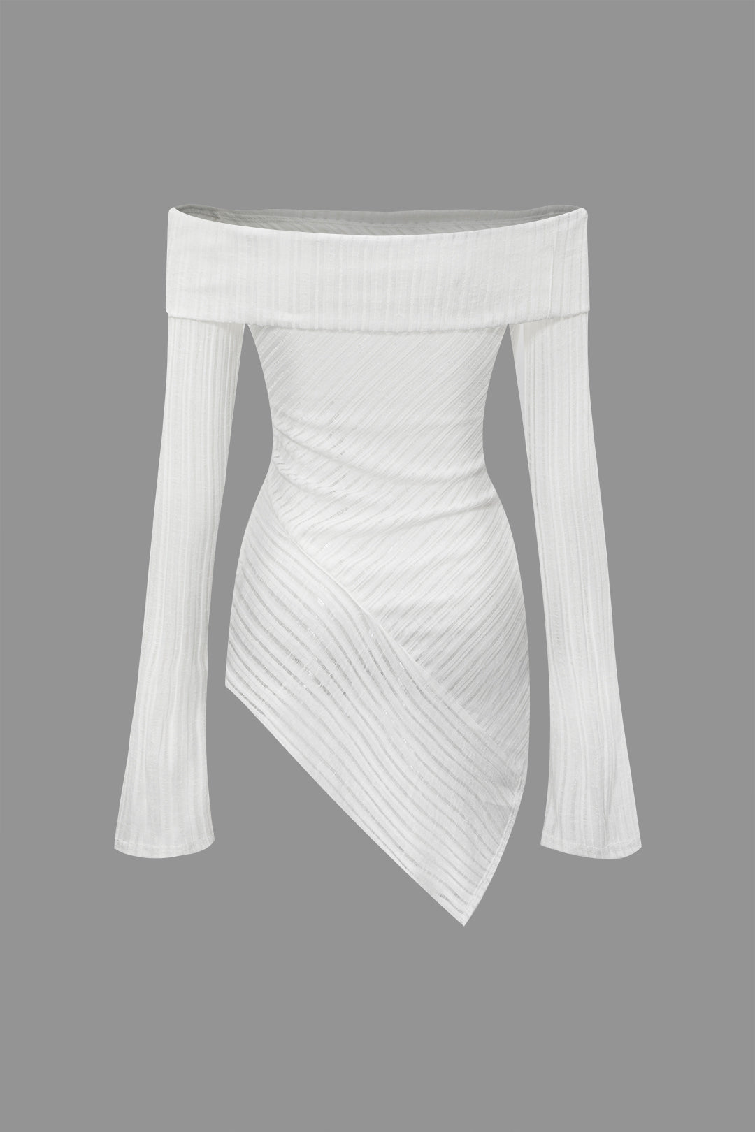 Off Shoulder Knit Asymmetric Long Sleeve Top