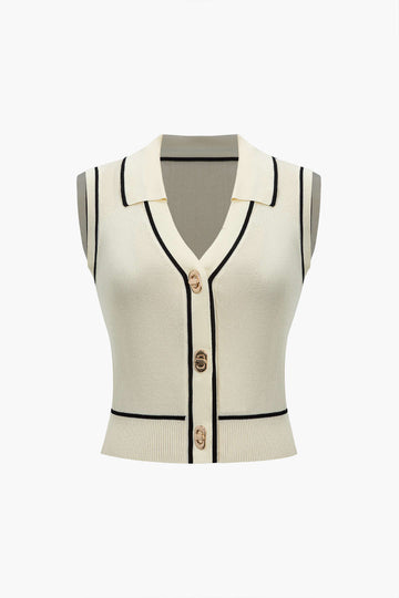 Knit Color Block Button Vest