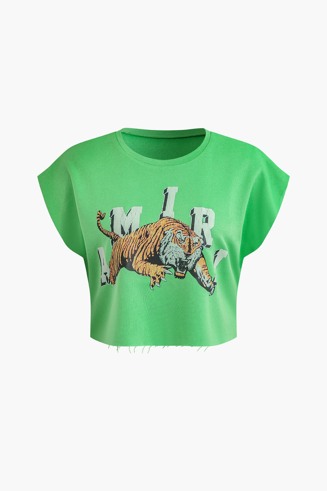 Tiger Print Frayed Hem Crop T-shirt
