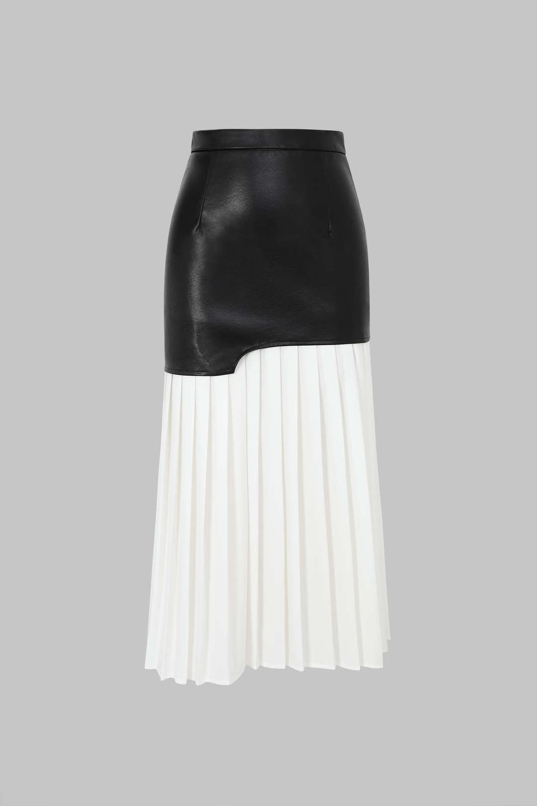 Contrast Pleated Faux Leather Midi Skirt