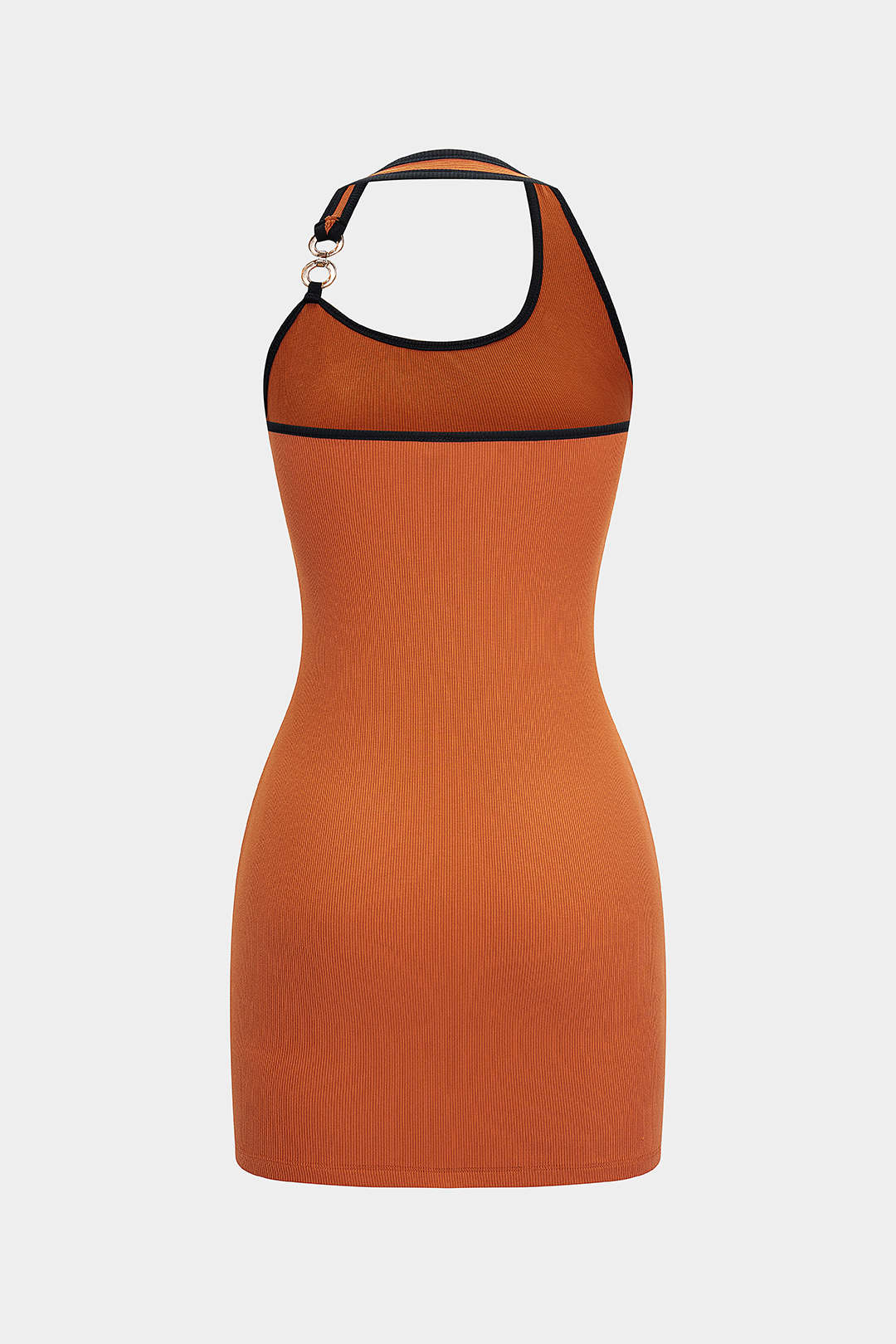 Halter Neck Contrast Binding Metallic Decor Sleeveless Mini Dress