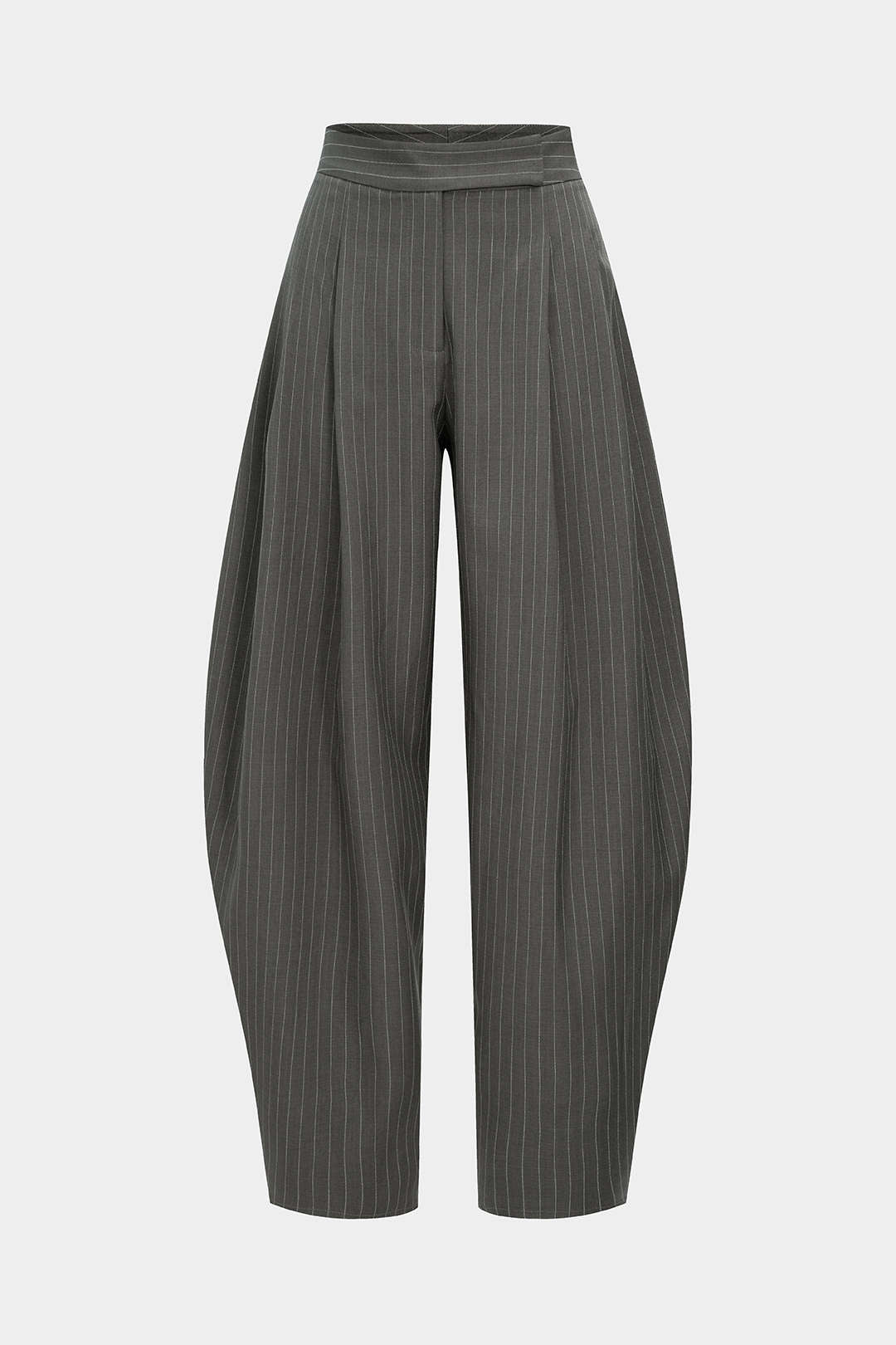Stripes Print Ruched Barrel Trousers
