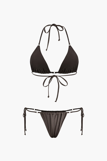 Solid Halter Side Tie Bikini Set