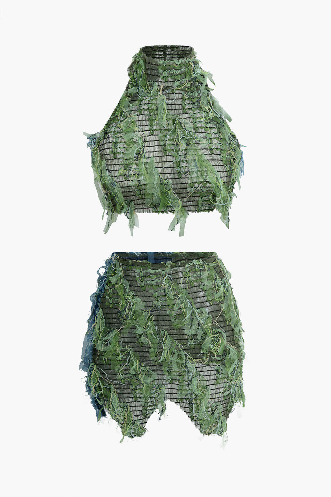 Fringe Embellished Backless Top And Skirt Set