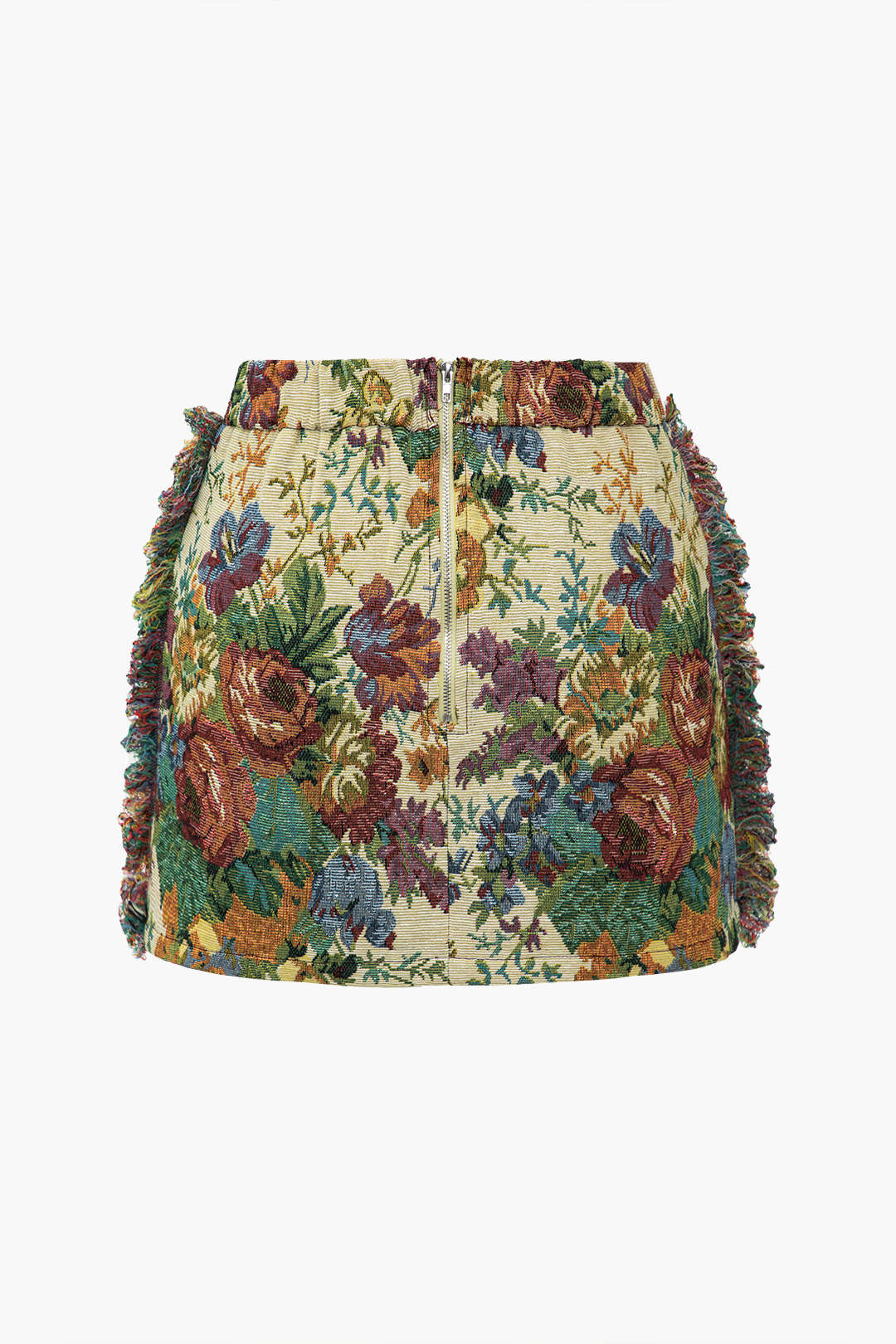 Retro Floral Imprime Fringe à glissière Mini jupe