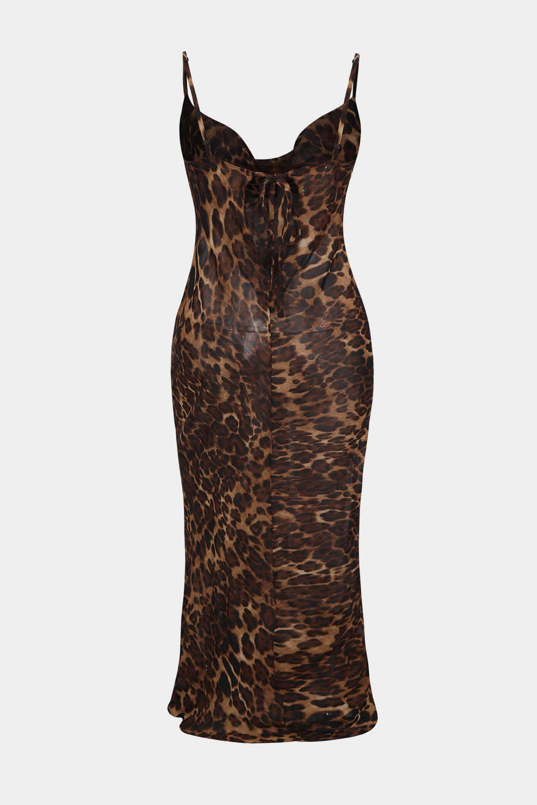 Plus Size Leopard Print Draped Cowl Neck Slip Midi Dress