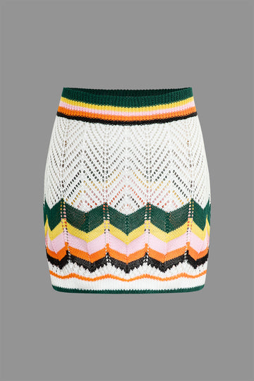 Contrast Crochet V-Neck Crop Top And Mini Skirt Set